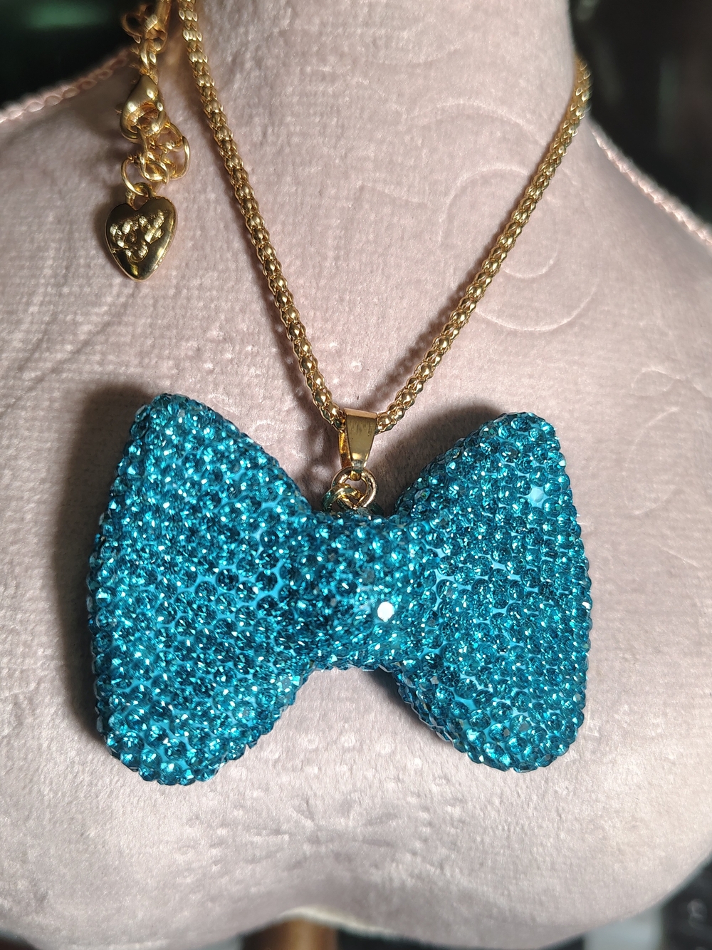 Betsey Johnson Necklace with Turquoise Crystal Bow Pendant